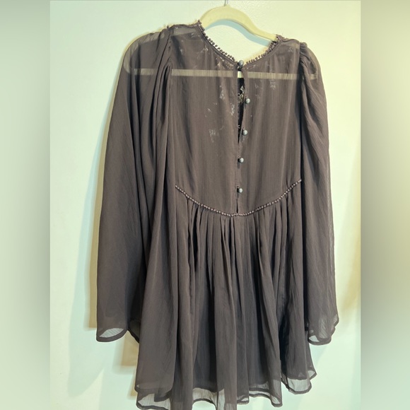 Free People Sunshine Of Love Crochet Neck Sheer Statement Sleeve Mini Dress XS - Picture 6 of 7